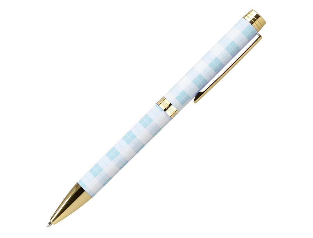 BOLIGRAFO BELIUS PERFECT PICNIC DAY ALUMINIO COLOR AZUL CELESTE DORADO TINTA AZULCAJA DE DISEÑO