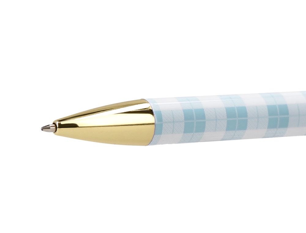 BOLIGRAFO BELIUS PERFECT PICNIC DAY ALUMINIO COLOR AZUL CELESTE DORADO TINTA AZULCAJA DE DISEÑO
