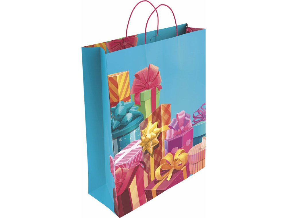 BOLSA PARA REGALO BASIKA PAPEL ESTUCADO 160 GR TODO AÑO CON ASA RETORCIDA TAMAÑO S 24+10X32 CM