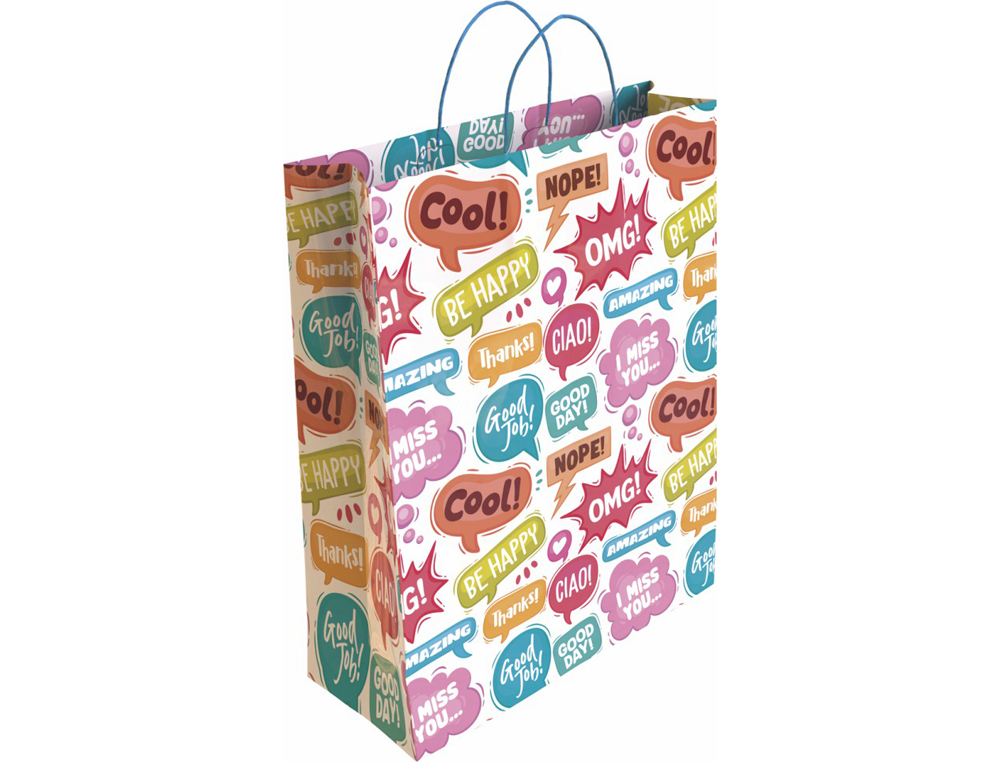 BOLSA PARA REGALO BASIKA PAPEL ESTUCADO 160 GR TODO AÑO CON ASA RETORCIDA TAMAÑO S 24+10X32 CM