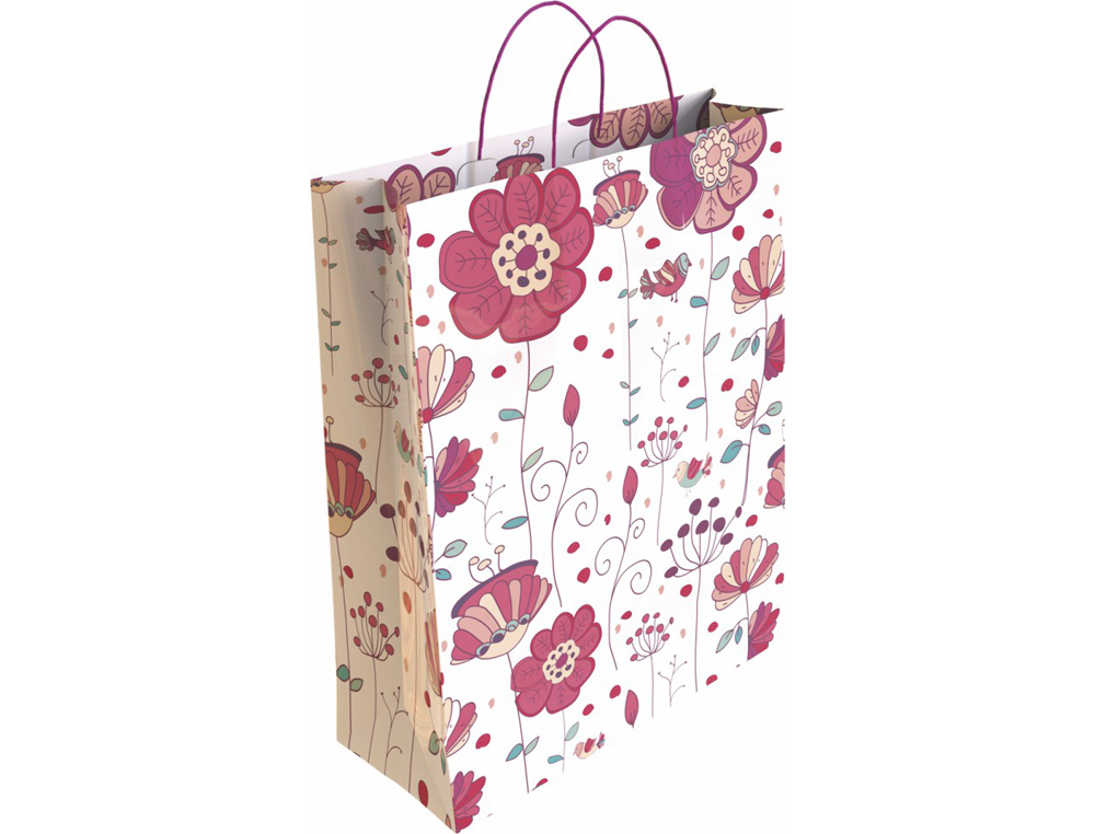 BOLSA PARA REGALO BASIKA PAPEL ESTUCADO 160 GR TODO AÑO CON ASA RETORCIDA TAMAÑO S 24+10X32 CM