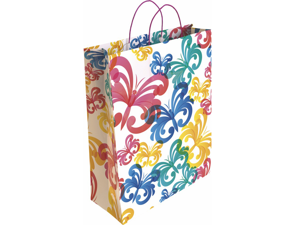 BOLSA PARA REGALO BASIKA PAPEL ESTUCADO 160 GR TODO AÑO CON ASA RETORCIDA TAMAÑO S 24+10X32 CM