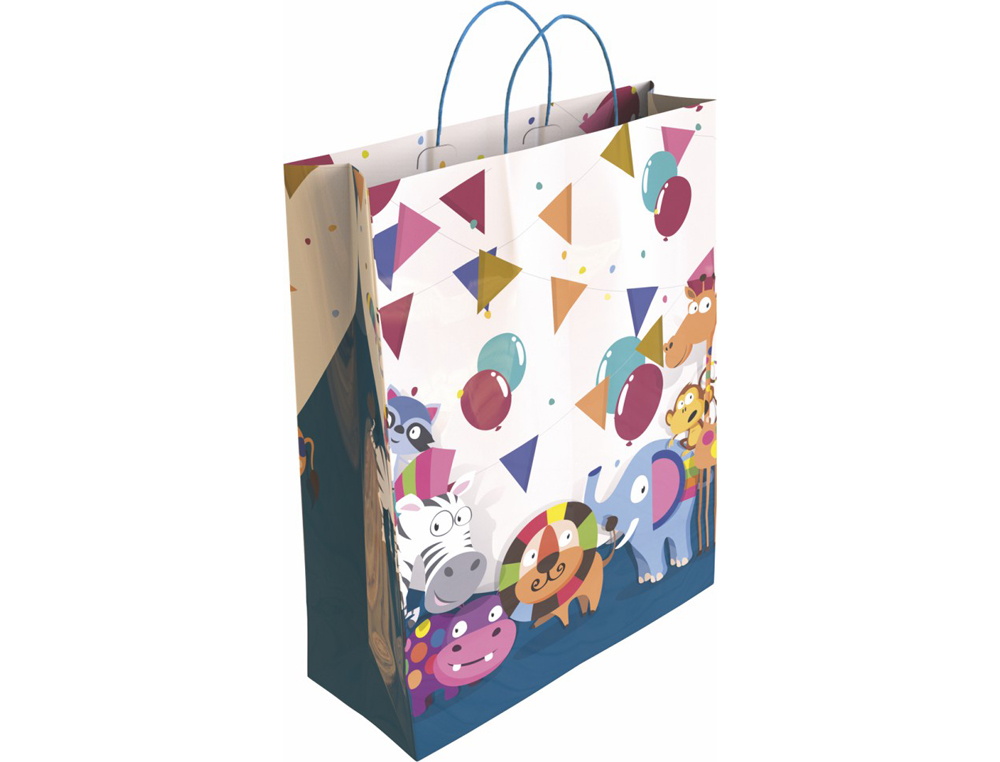 BOLSA PARA REGALO BASIKA PAPEL ESTUCADO 160 GR TODO AÑO CON ASA RETORCIDA TAMAÑO S 24+10X32 CM