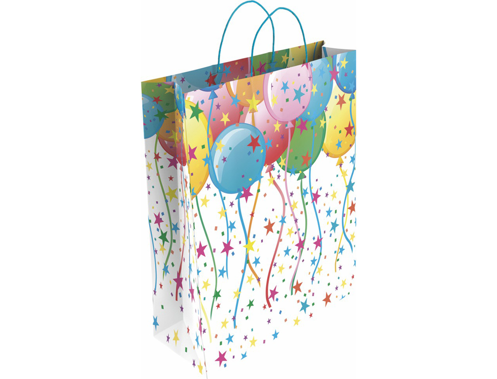 BOLSA PARA REGALO BASIKA PAPEL ESTUCADO 160 GR TODO AÑO CON ASA RETORCIDA TAMAÑO S 24+10X32 CM