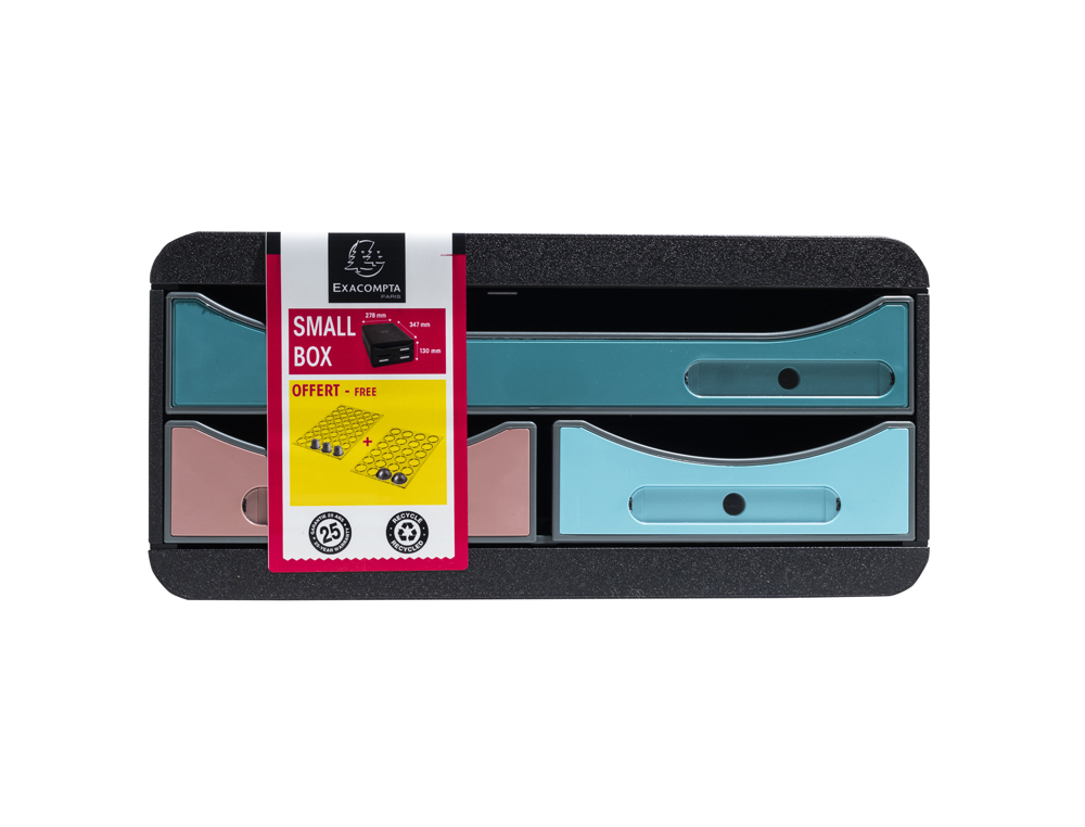 FICHERO CAJONES DE SOBREMESA EXACOMPTA SKANDI DIN A4+ POLIPROPILENO RECICLADO 3 CAJONES COLORES SURTIDOS