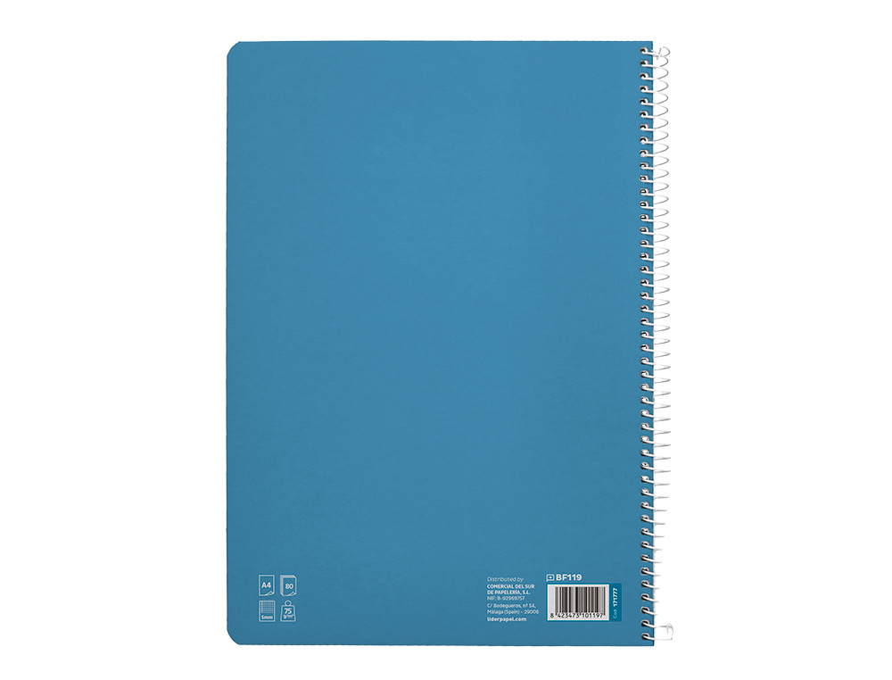 CUADERNO ESPIRAL LIDERPAPEL A4 PAUTAGUIA TAPA BLANDA 80H 75GR CUADRO PAUTADO 5MM COLOR AZUL