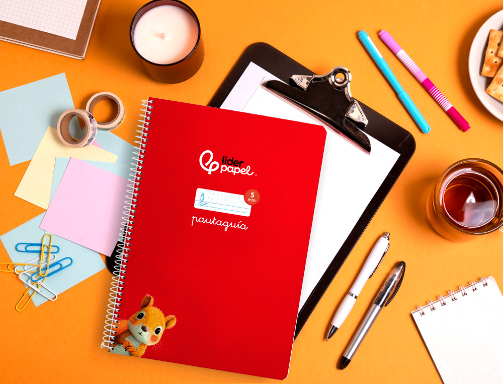 CUADERNO ESPIRAL LIDERPAPEL A4 PAUTAGUIA TAPA BLANDA 80H 75GR CUADRO PAUTADO 5MM COLOR ROJO