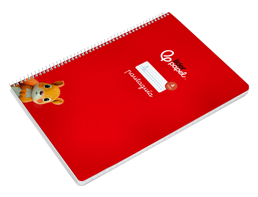 CUADERNO ESPIRAL LIDERPAPEL A4 PAUTAGUIA TAPA DURA 80H 90GR CUADRO PAUTADO 4MM COLOR ROJO