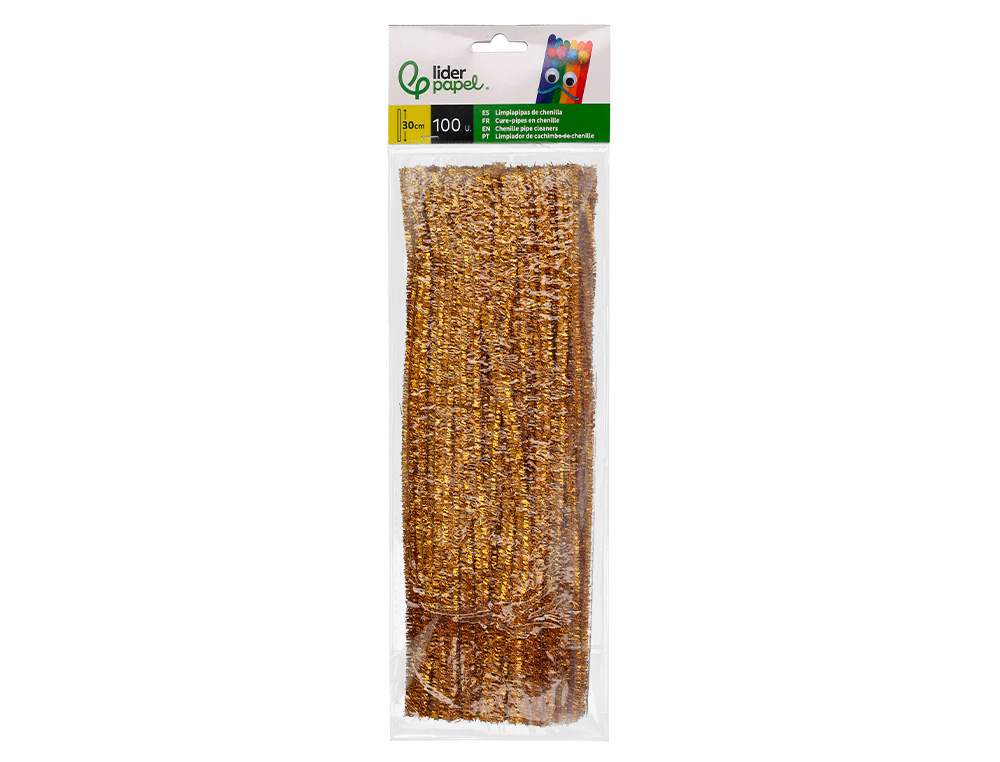 LIMPIAPIPAS DE CHENILLA LIDERPAPEL 30 CM COLOR ORO BOLSA DE 100 UNIDADES