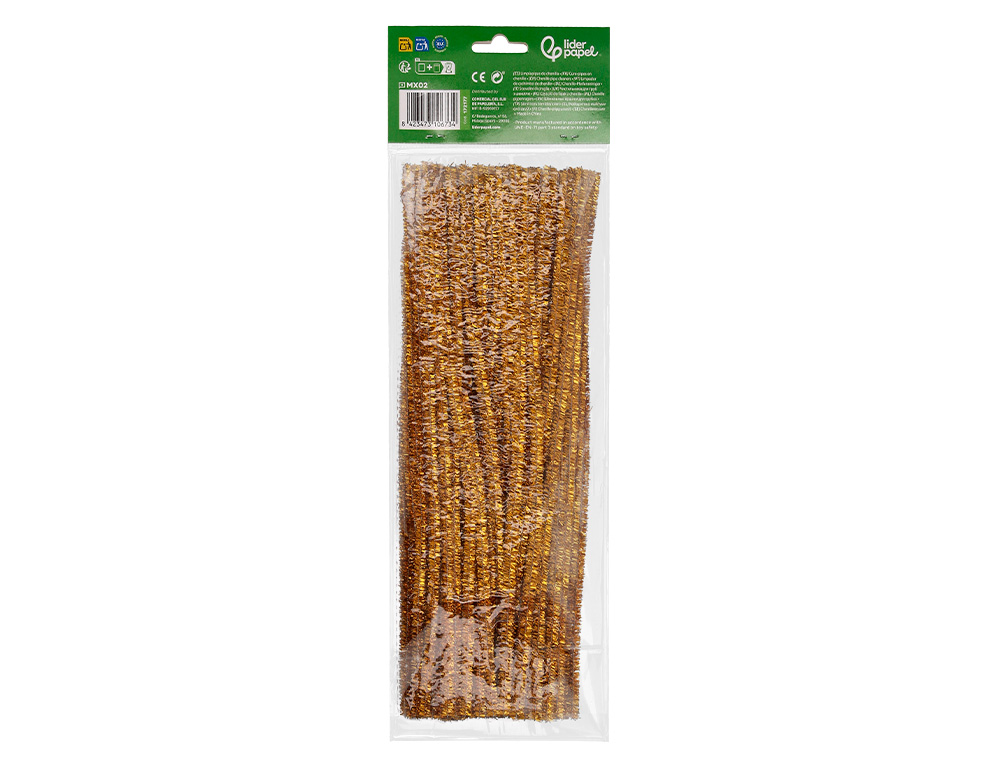 LIMPIAPIPAS DE CHENILLA LIDERPAPEL 30 CM COLOR ORO BOLSA DE 100 UNIDADES