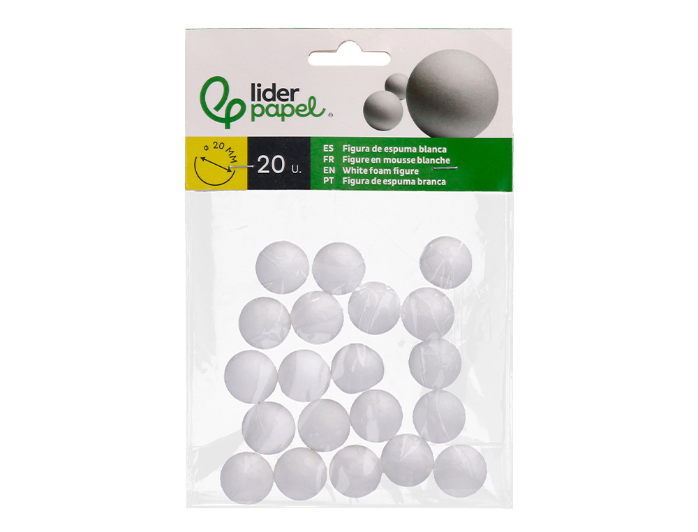 FIGURA DE ESPUMA BLANCA LIDERPAPEL BOLA DE 2 CM BOLSA CON 20 UNIDADES