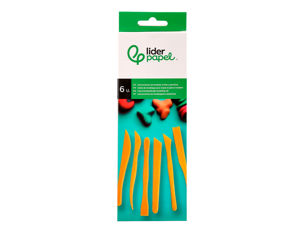 INSTRUMENTOS DE MODELAR LIDERPAPEL PARA ARCILLA Y PLASTILINA CAJA DE 6 PIEZAS