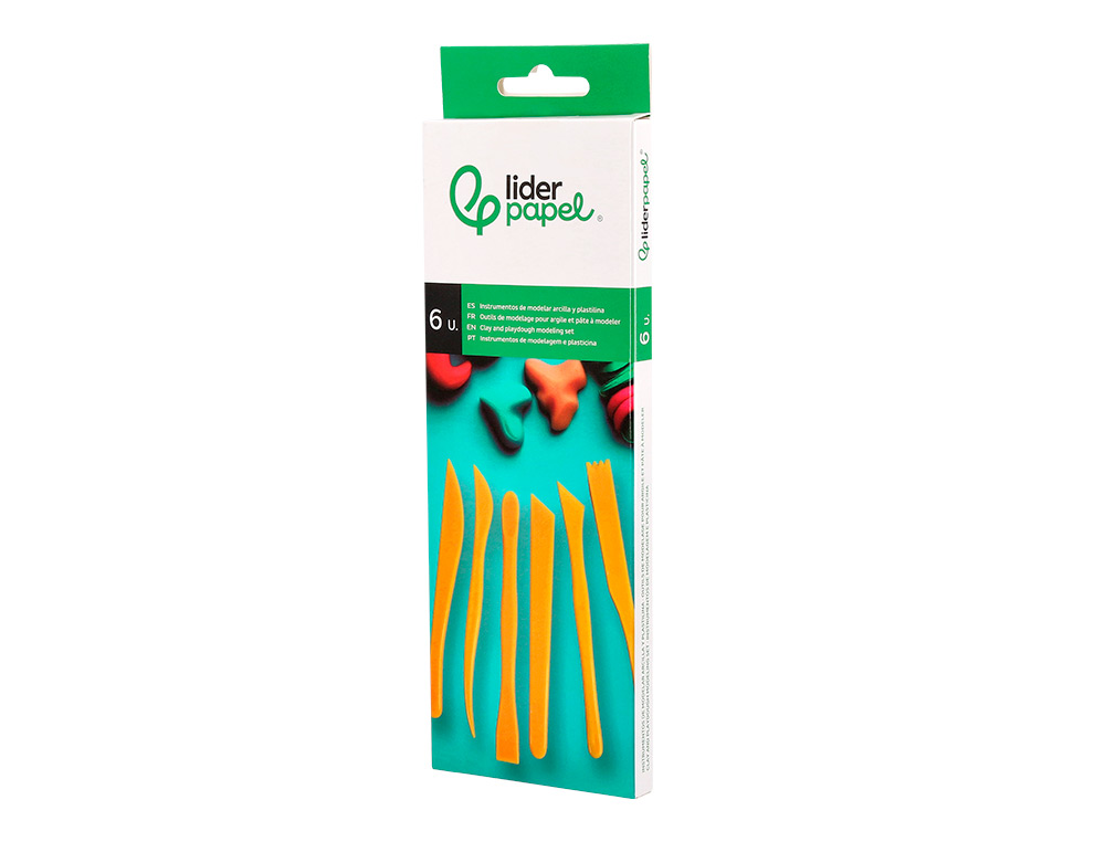 INSTRUMENTOS DE MODELAR LIDERPAPEL PARA ARCILLA Y PLASTILINA CAJA DE 6 PIEZAS