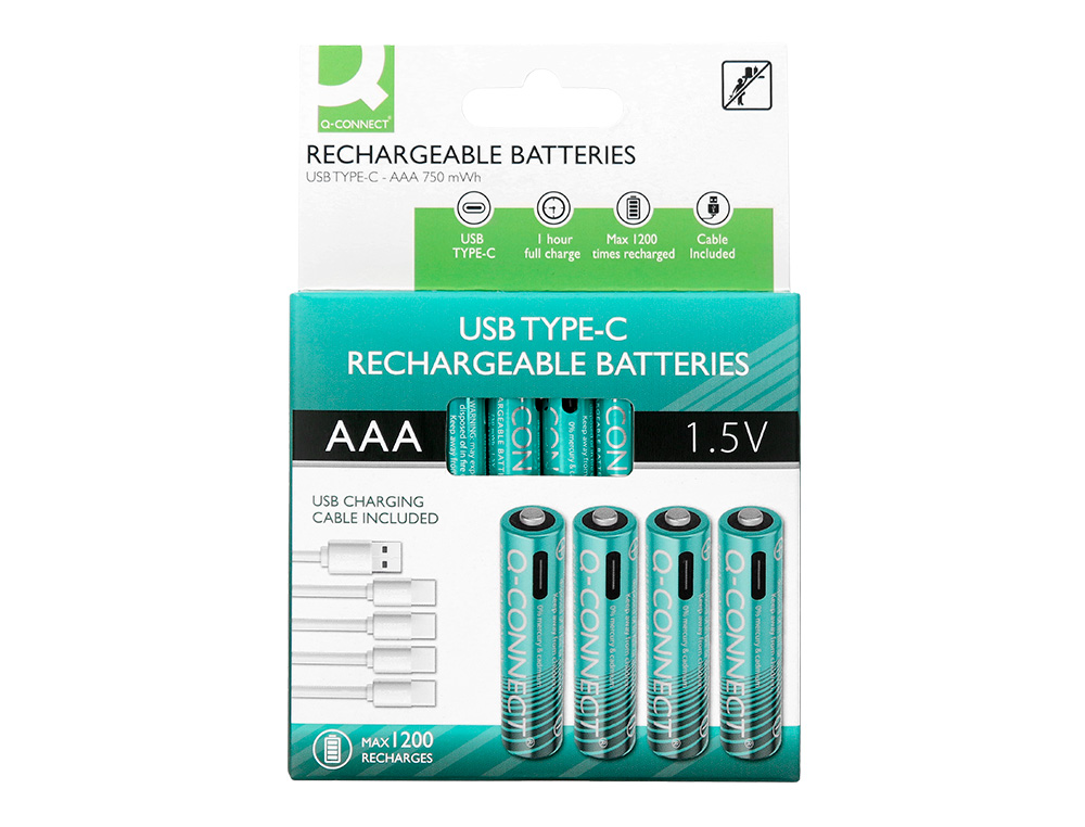 PILA Q-CONNECT AAA RECARGABLE POR USB-C BLISTER DE 4 UNIDADES