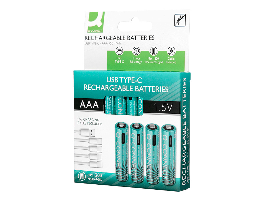 PILA Q-CONNECT AAA RECARGABLE POR USB-C BLISTER DE 4 UNIDADES