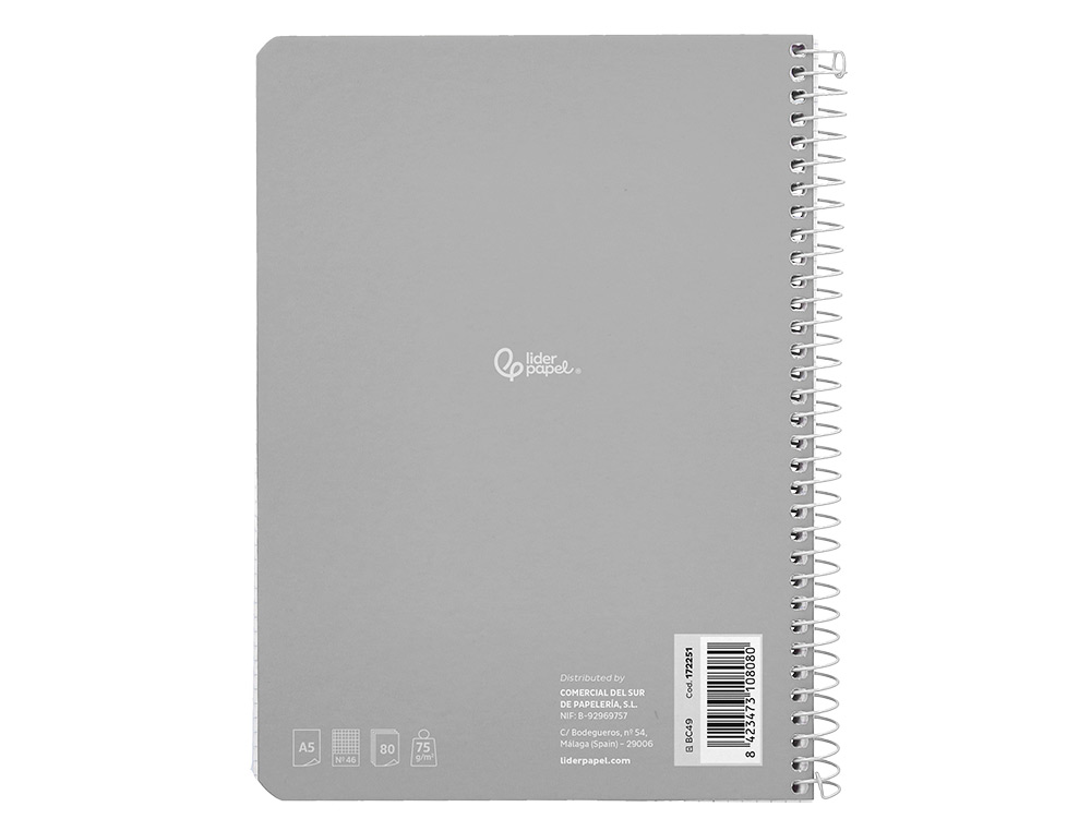 CUADERNO ESPIRAL LIDERPAPEL A5 SMART TAPA BLANDA 80H 75GR RAYADO N46 COLORES SURTIDOS