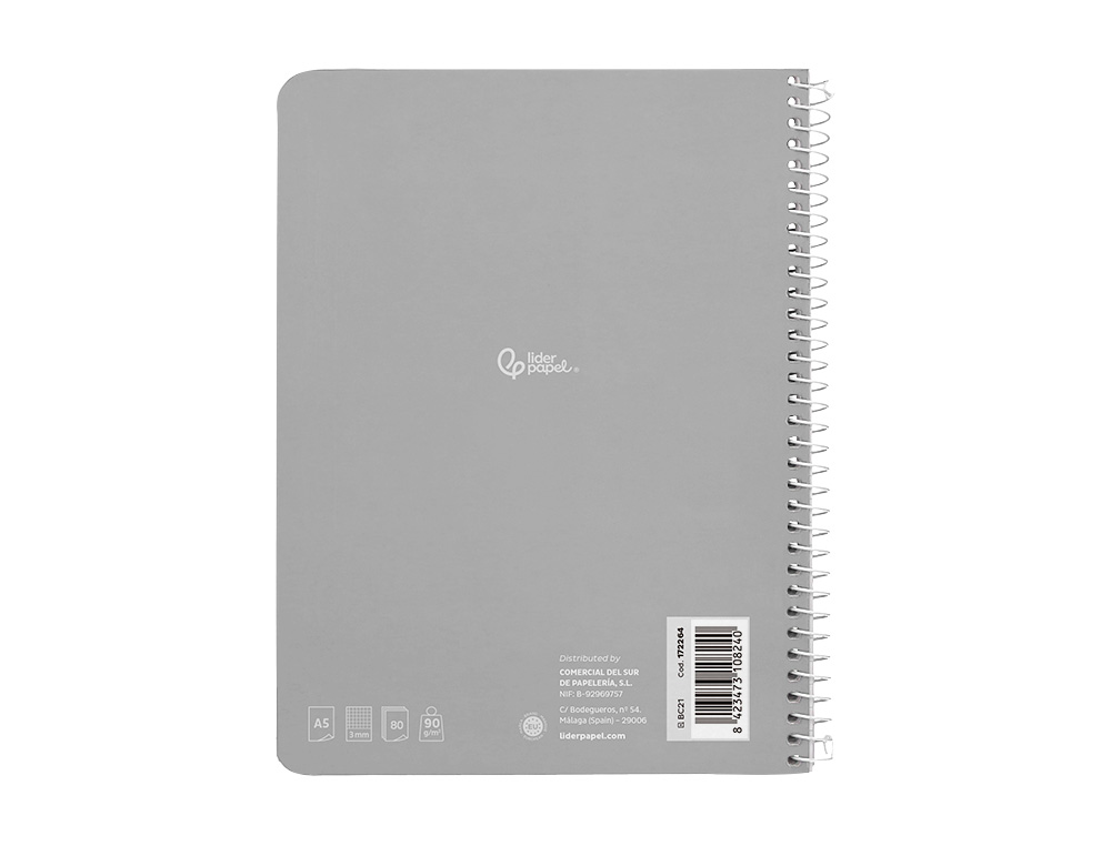 CUADERNO ESPIRAL LIDERPAPEL DIN A5 WITTY TAPA DURA 80H 90GR CUADRO 3MM CON MARGEN COLORES SURTIDOS