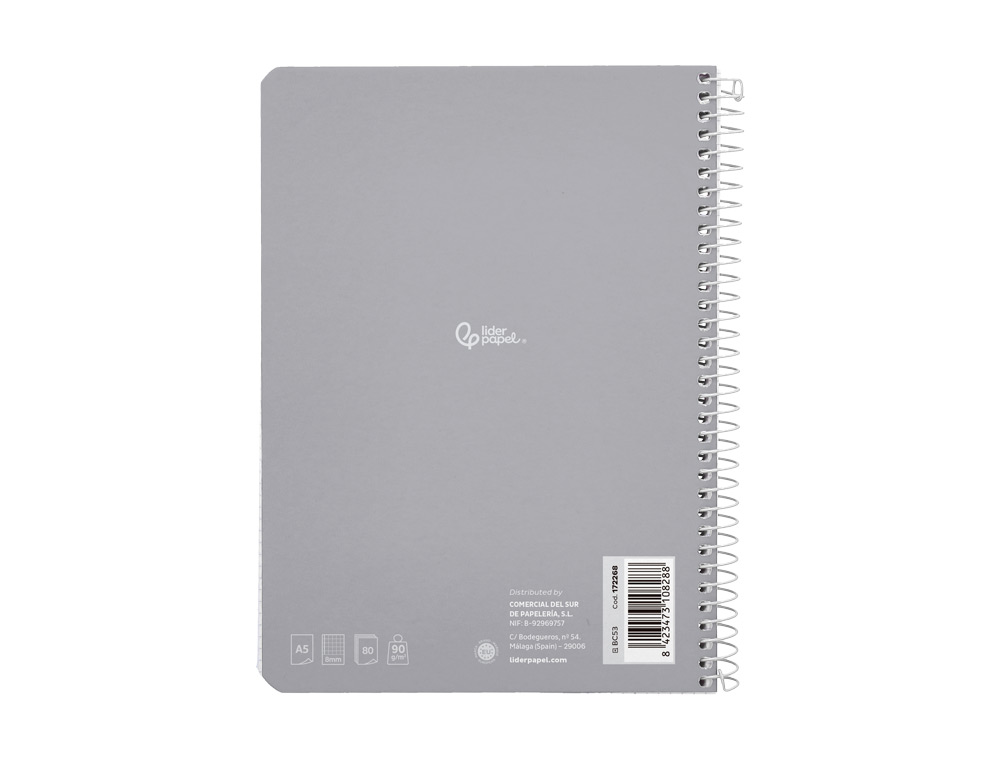 CUADERNO ESPIRAL LIDERPAPEL DIN A5 WITTY TAPA DURA 80H 90GR CUADRO 8MM CON MARGEN COLORES SURTIDOS