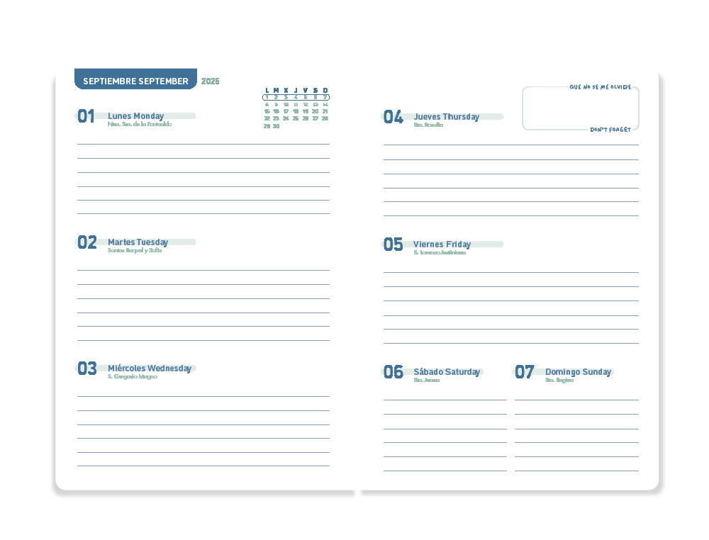 AGENDA ESCOLAR LIDERPAPEL 25- 26 ESPIRAL BASIC AZUL OSCURO SEMANA VISTA A5 BILINGÜE PAPEL FSC 70 GR