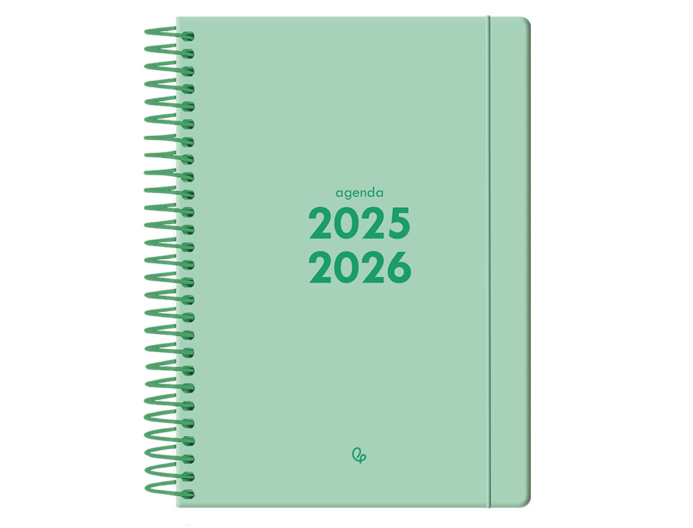 AGENDA ESCOLAR LIDERPAPEL 25-26 ESPIRAL BASIC VERDE MENTA DIA PAGINA A5 BILINGE PAPEL FSC 70 GR