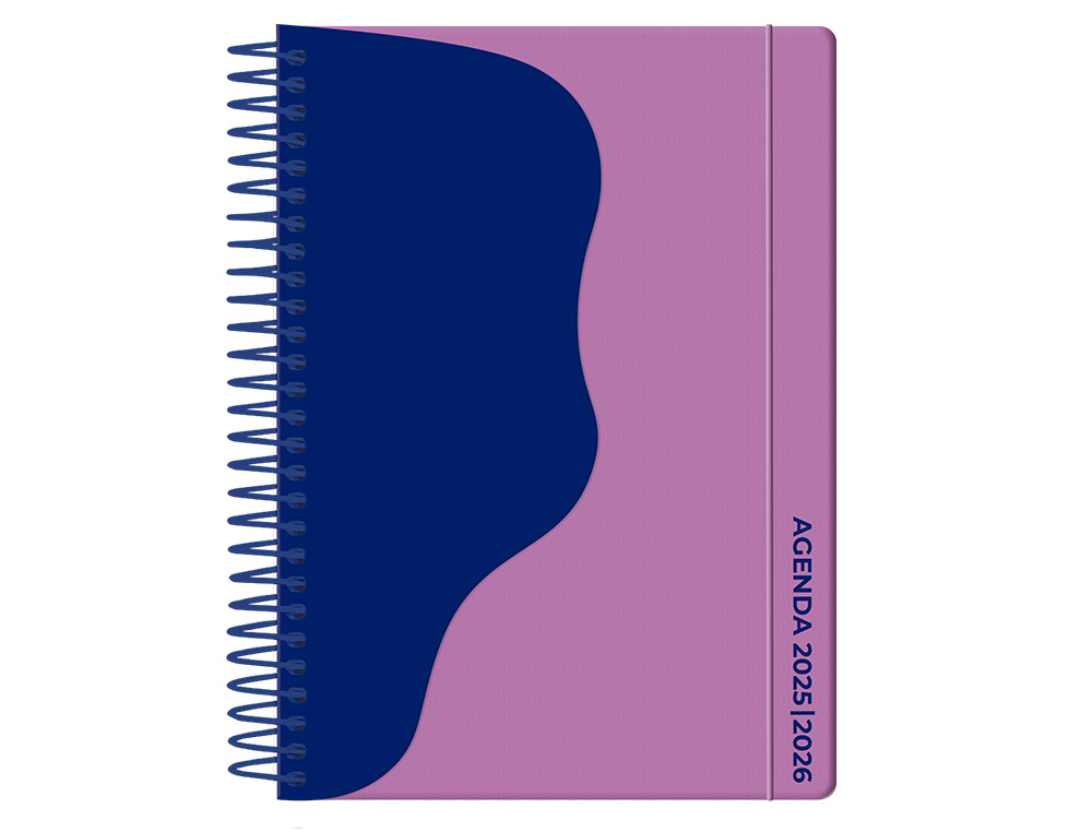 AGENDA ESCOLAR LIDERPAPEL 25-26 ESPIRAL WAVES MORADO SEMANA VISTA A5 BILINGE PAPEL FSC 80 GR