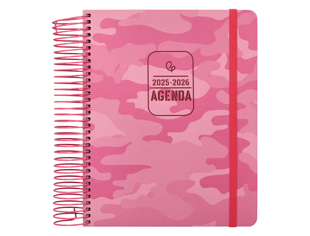 AGENDA ESCOLAR LIDERPAPEL 25-26 ESPIRAL PATTERNS MILITAR ROSA DIA PAGINA A5 BILINGE PAPEL FSC 80 GR
