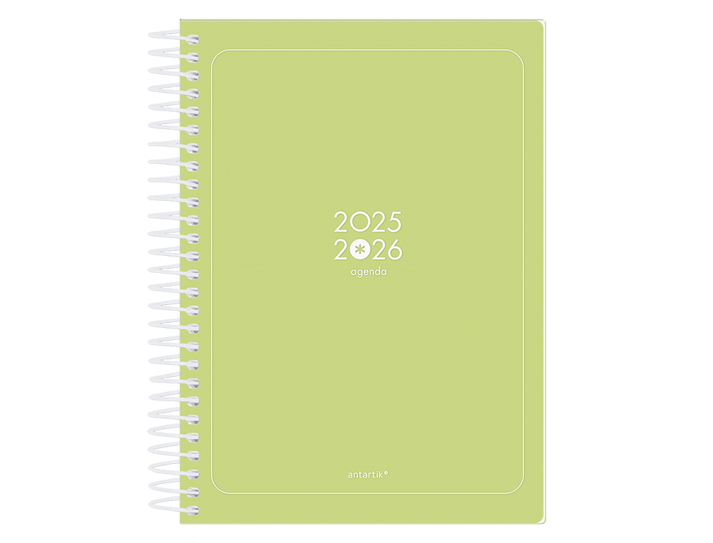 AGENDA ESCOLAR ANTARTIK 25-26 ESPIRAL ESSENTIALS VERDE LIMA DIA PAGINA A5 BILINGÜE PAPEL FSC 80 GR