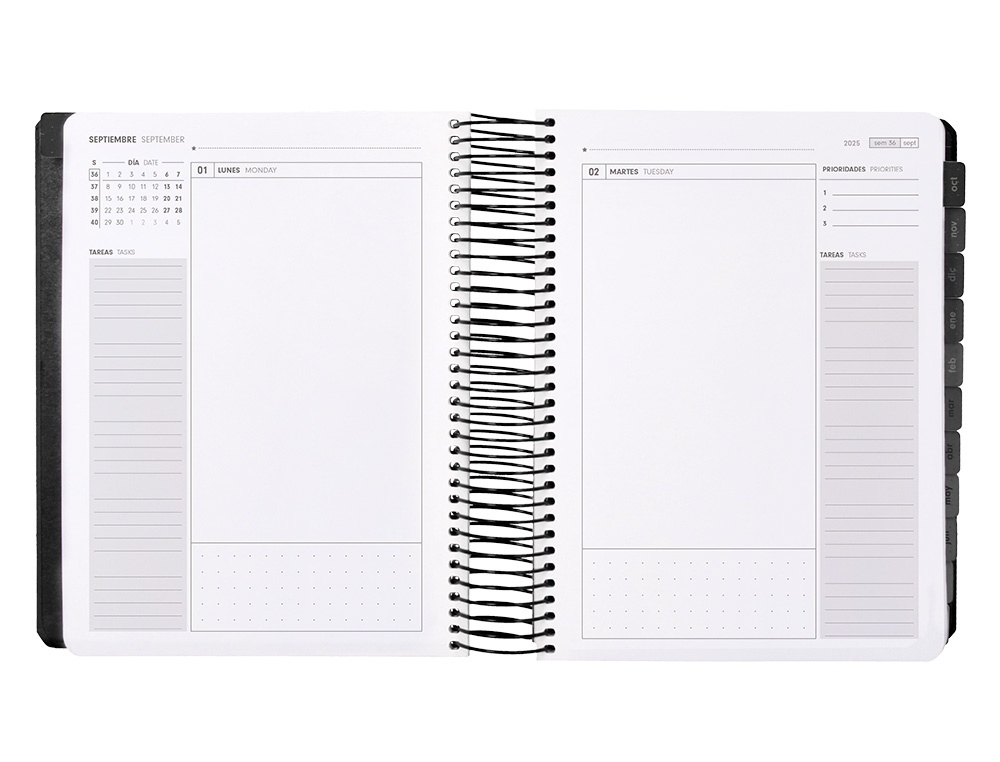 AGENDA ESCOLAR ANTARTIK 25-26 ESPIRAL NEON NEGRO DIA PAGINA A5 BILINGE PAPEL FSC 80 GR