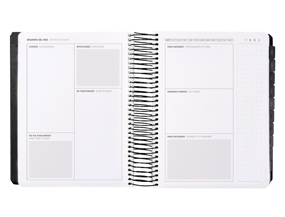 AGENDA ESCOLAR ANTARTIK 25-26 ESPIRAL NEON NEGRO DIA PAGINA A5 BILINGE PAPEL FSC 80 GR