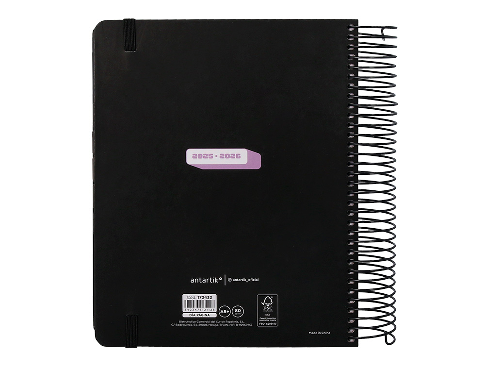 AGENDA ESCOLAR ANTARTIK 25-26 ESPIRAL NEON NEGRO DIA PAGINA A5 BILINGE PAPEL FSC 80 GR