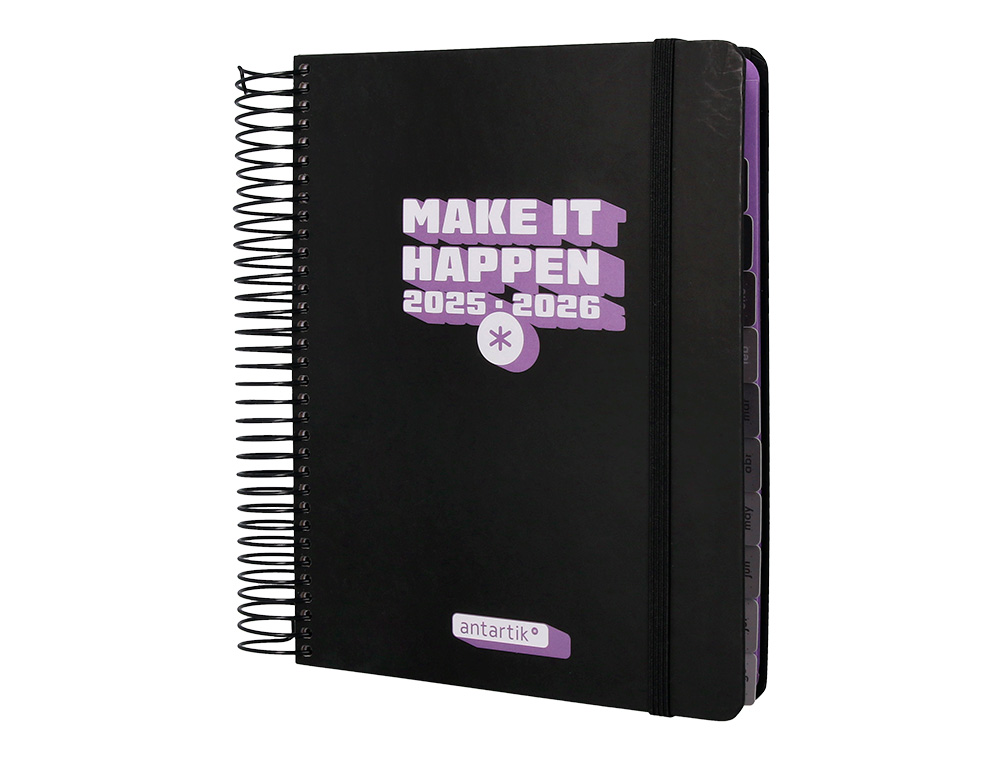 AGENDA ESCOLAR ANTARTIK 25-26 ESPIRAL NEON NEGRO DIA PAGINA A5 BILINGE PAPEL FSC 80 GR