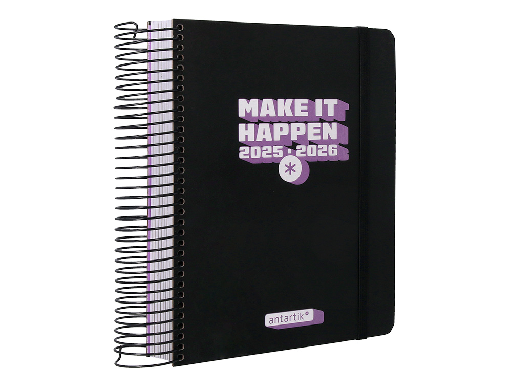 AGENDA ESCOLAR ANTARTIK 25-26 ESPIRAL NEON NEGRO DIA PAGINA A5 BILINGE PAPEL FSC 80 GR