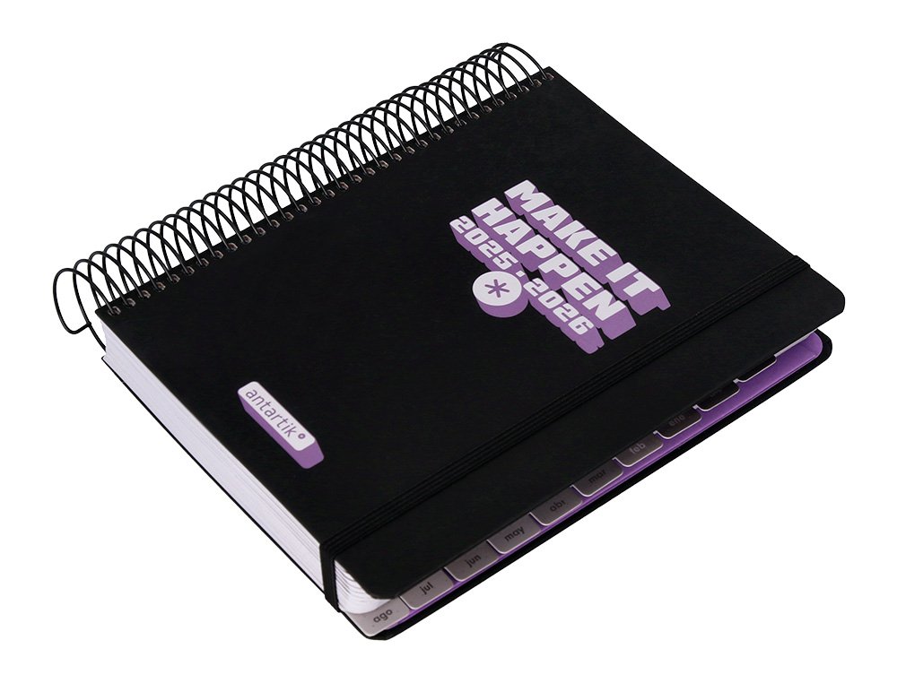 AGENDA ESCOLAR ANTARTIK 25-26 ESPIRAL NEON NEGRO DIA PAGINA A5 BILINGE PAPEL FSC 80 GR