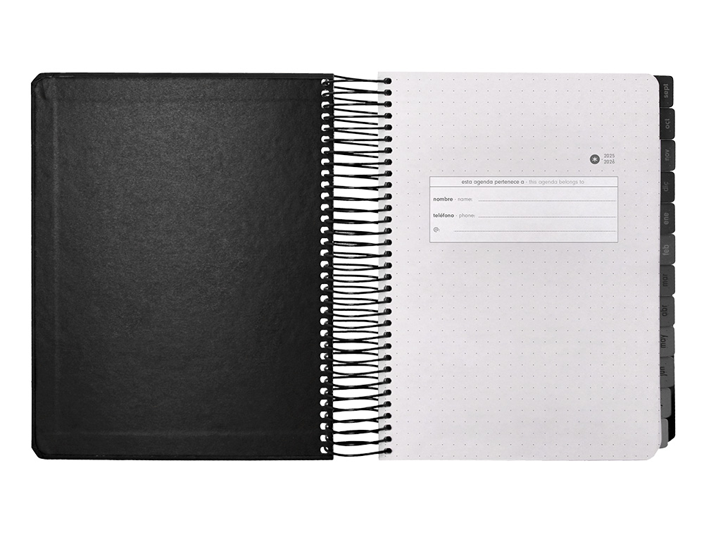 AGENDA ESCOLAR ANTARTIK 25-26 ESPIRAL NEON NEGRO DIA PAGINA A5 BILINGE PAPEL FSC 80 GR