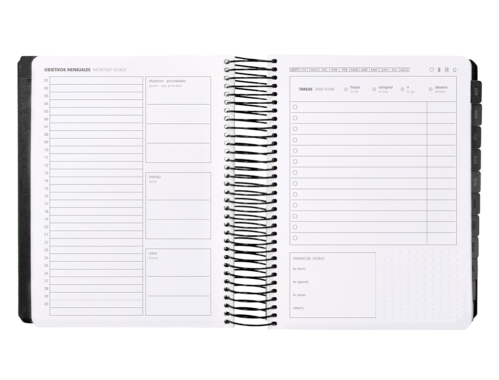 AGENDA ESCOLAR ANTARTIK 25-26 ESPIRAL NEON NEGRO DIA PAGINA A5 BILINGE PAPEL FSC 80 GR