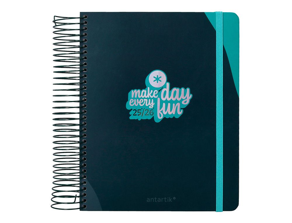 AGENDA ESCOLAR ANTARTIK 25-26 ESPIRAL FUN DAY AZUL OSCURO DIA PAGINA A5 BILINGE PAPEL FSC 80 GR