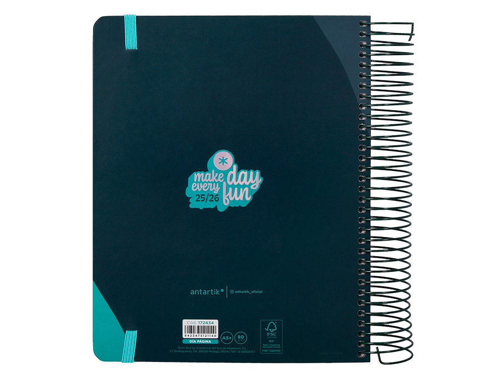 AGENDA ESCOLAR ANTARTIK 25-26 ESPIRAL FUN DAY AZUL OSCURO DIA PAGINA A5 BILINGE PAPEL FSC 80 GR