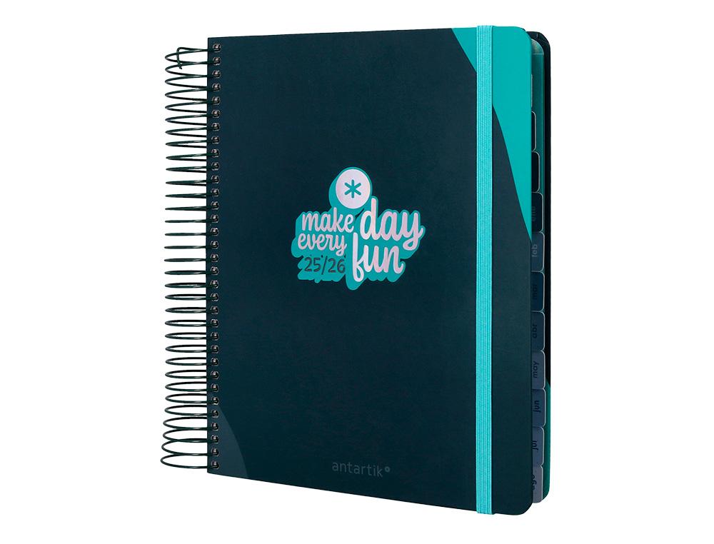 AGENDA ESCOLAR ANTARTIK 25-26 ESPIRAL FUN DAY AZUL OSCURO DIA PAGINA A5 BILINGE PAPEL FSC 80 GR