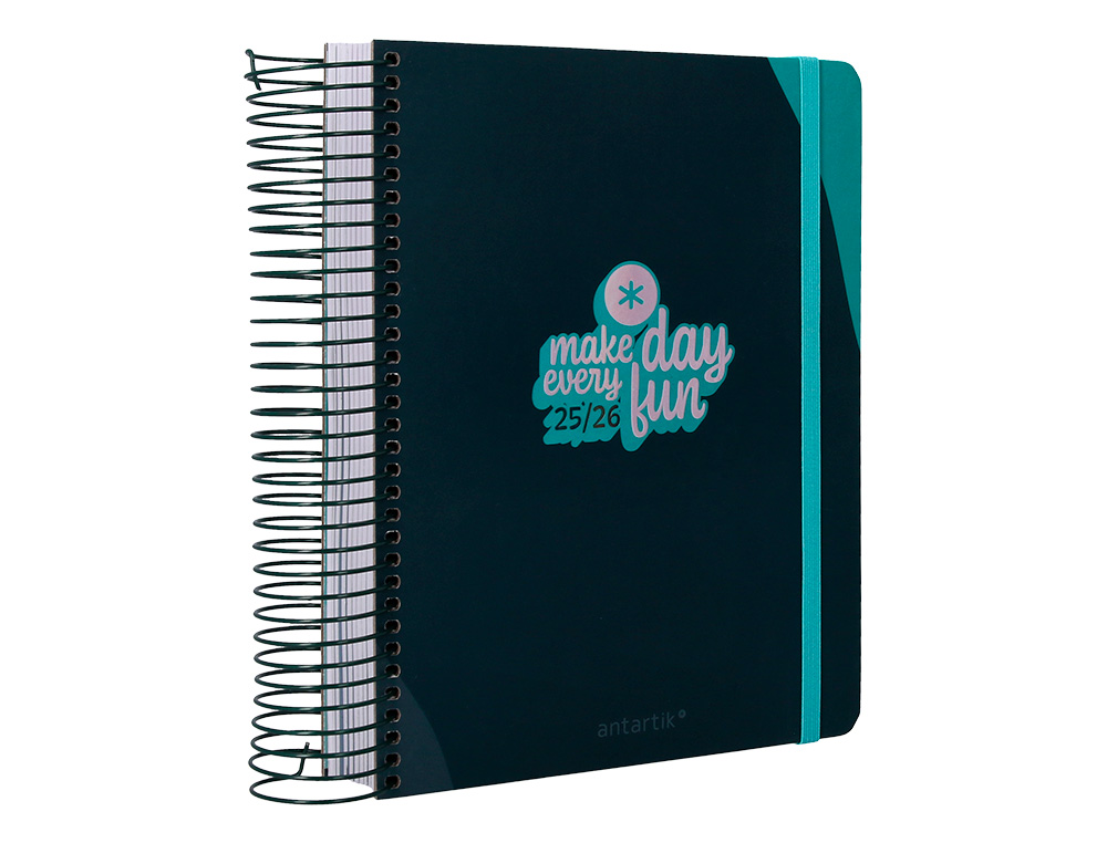 AGENDA ESCOLAR ANTARTIK 25-26 ESPIRAL FUN DAY AZUL OSCURO DIA PAGINA A5 BILINGE PAPEL FSC 80 GR