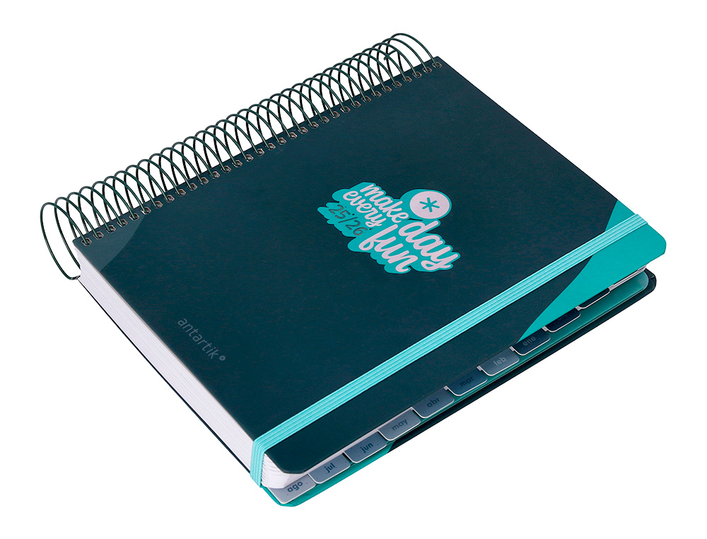 AGENDA ESCOLAR ANTARTIK 25-26 ESPIRAL FUN DAY AZUL OSCURO DIA PAGINA A5 BILINGE PAPEL FSC 80 GR