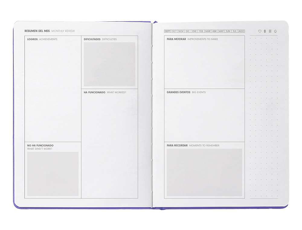 AGENDA ESCOLAR ANTARTIK 25-26 ENCUADERNADA GO! SIMIL PIEL MORADO SEMANA VISTA A5 BILINGÜE PAPEL FSC 80 GR