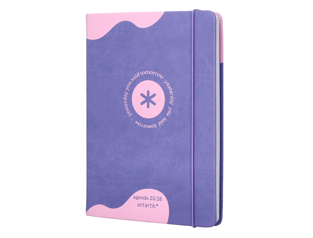 AGENDA ESCOLAR ANTARTIK 25-26 ENCUADERNADA GO! SIMIL PIEL MORADO SEMANA VISTA A5 BILINGÜE PAPEL FSC 80 GR