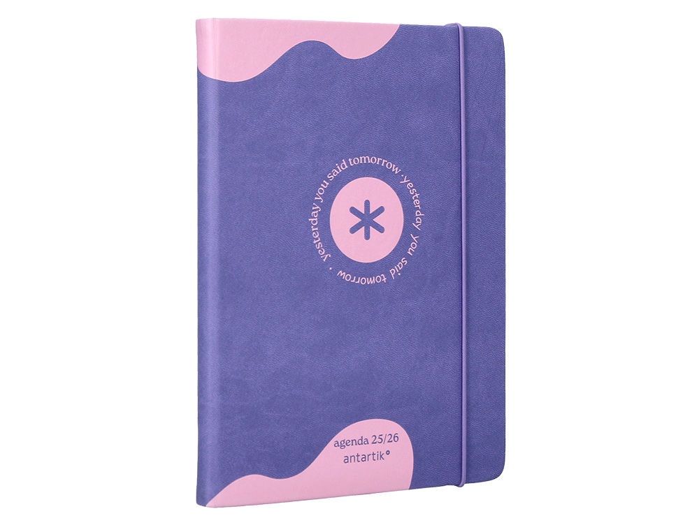 AGENDA ESCOLAR ANTARTIK 25-26 ENCUADERNADA GO! SIMIL PIEL MORADO SEMANA VISTA A5 BILINGÜE PAPEL FSC 80 GR