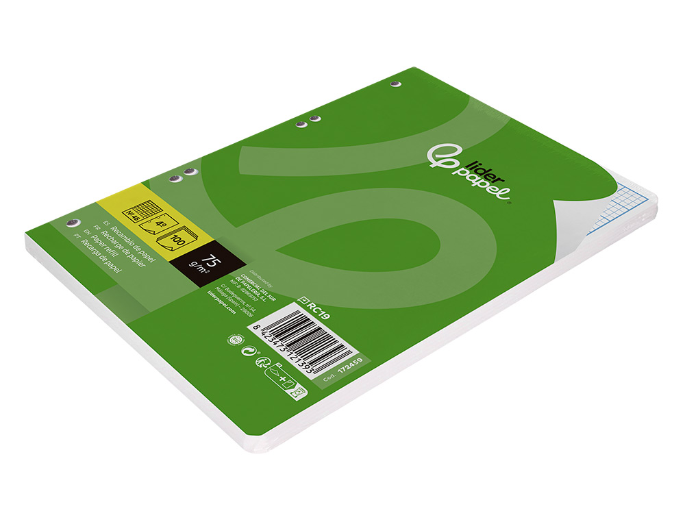 RECAMBIO LIDERPAPEL DIN A5 100 HOJAS 75G/M2 RAYADO Nº 46 6 TALADROS