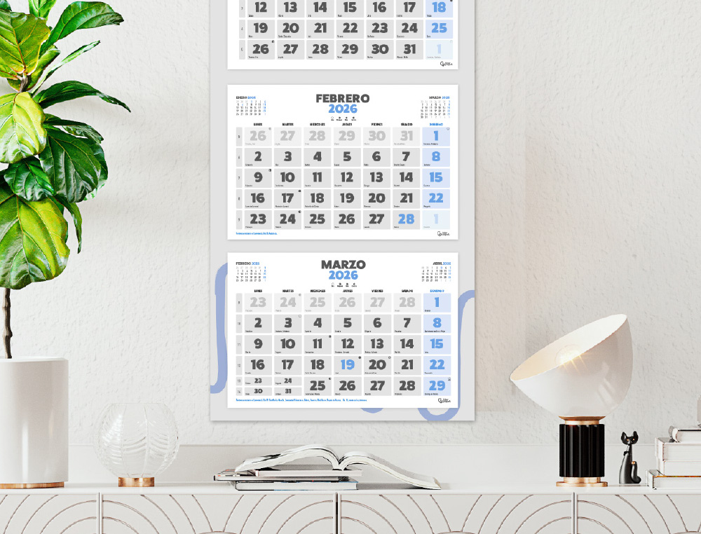 CALENDARIO PARED LIDERPAPEL 3 MESES VISTAS 2026 PLEGABLE 33X70 CM PAPEL 90 GR