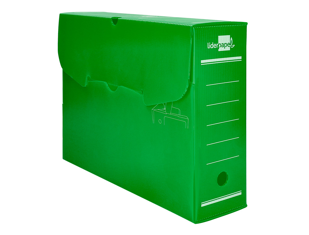 CAJA ARCHIVO DEFINITIVO PLASTICO LIDERPAPEL LOMO 100 MM VERDE 360X100X260 MM