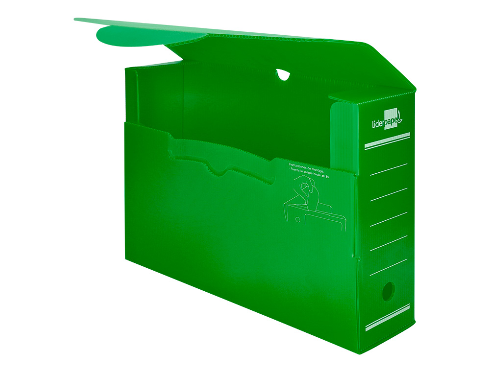 CAJA ARCHIVO DEFINITIVO PLASTICO LIDERPAPEL LOMO 100 MM VERDE 360X100X260 MM