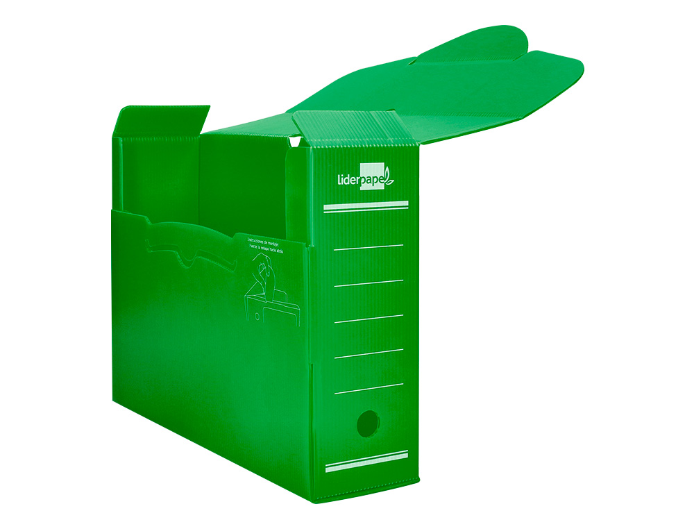 CAJA ARCHIVO DEFINITIVO PLASTICO LIDERPAPEL LOMO 100 MM VERDE 360X100X260 MM