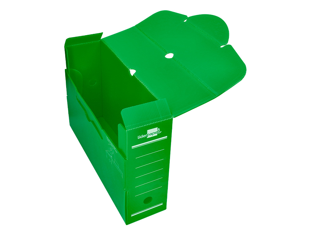CAJA ARCHIVO DEFINITIVO PLASTICO LIDERPAPEL LOMO 100 MM VERDE 360X100X260 MM