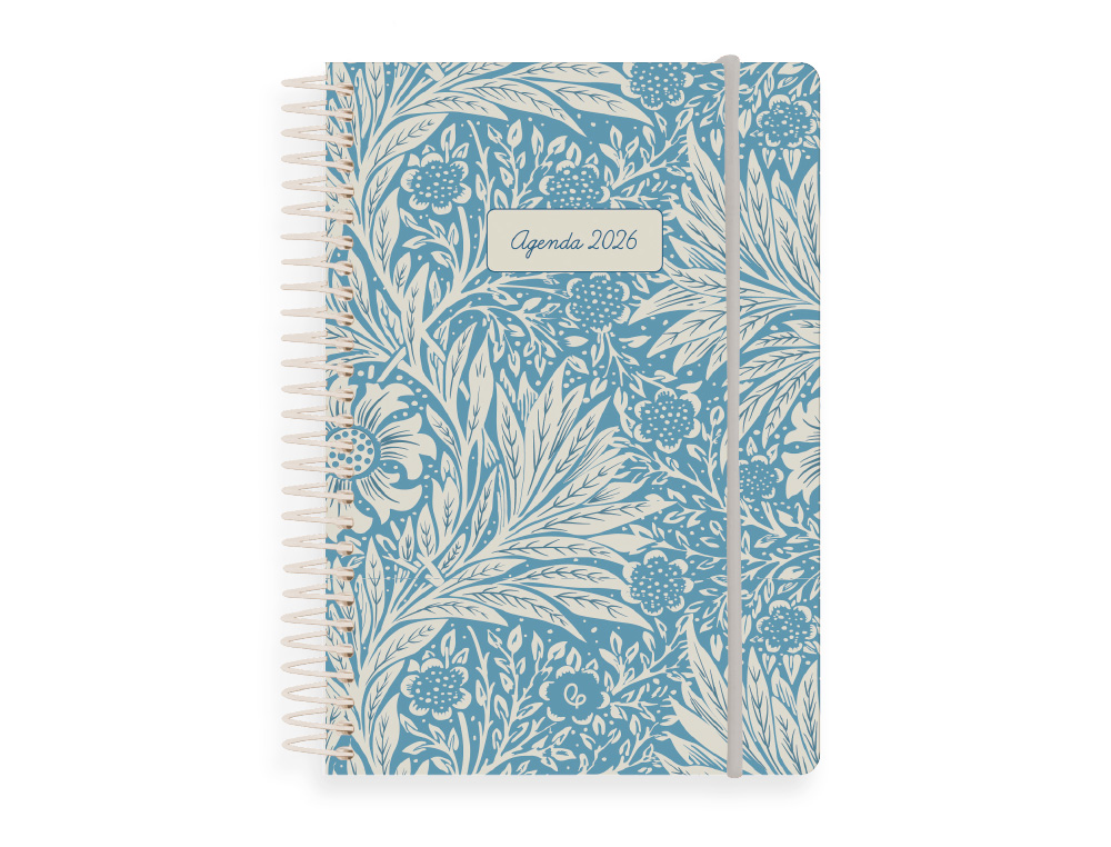 AGENDA ESPIRAL LIDERPAPEL SANTORINI A6 2026 DIA PAGINA AZUL PAPEL 60 GR FSC